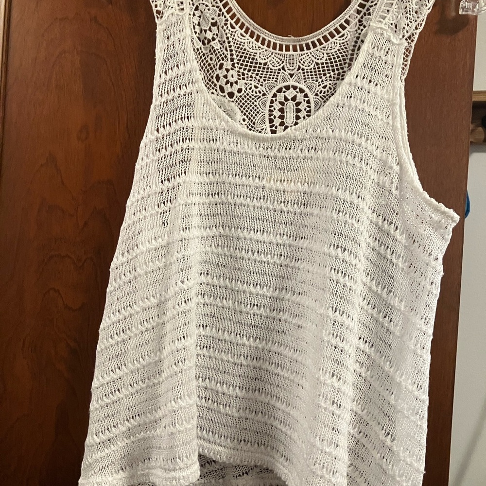 Painted Threads White Asymmetrical Tank Top